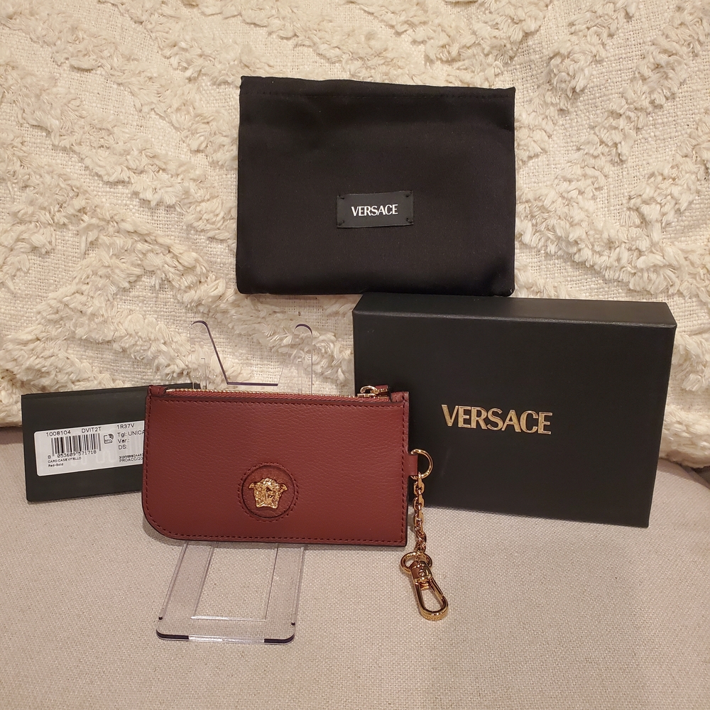 Versace Leather Key & Card Wallet with Gold Accents
